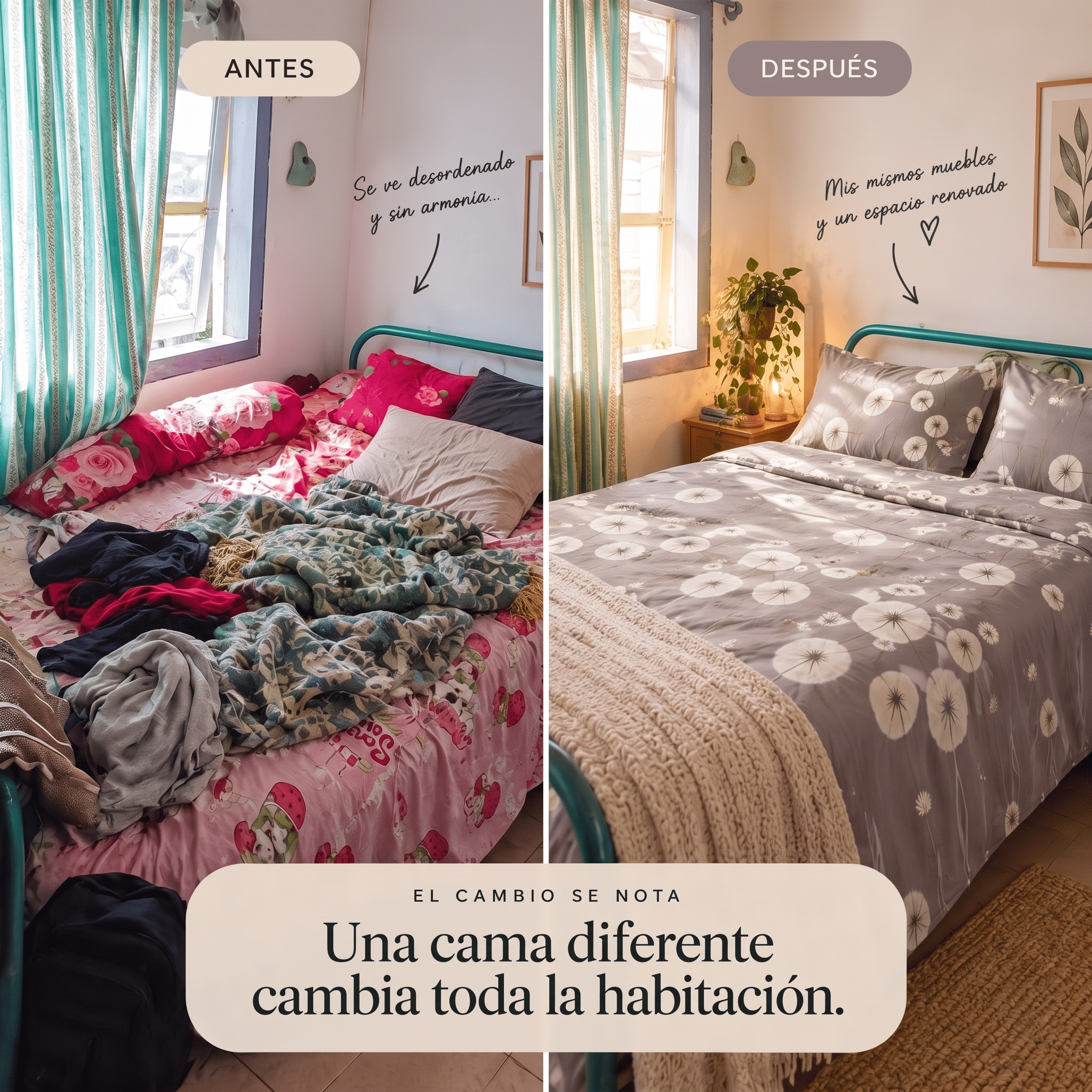 Antes y despu&eacute;s: el mismo cuarto renovado con el juego Casatex