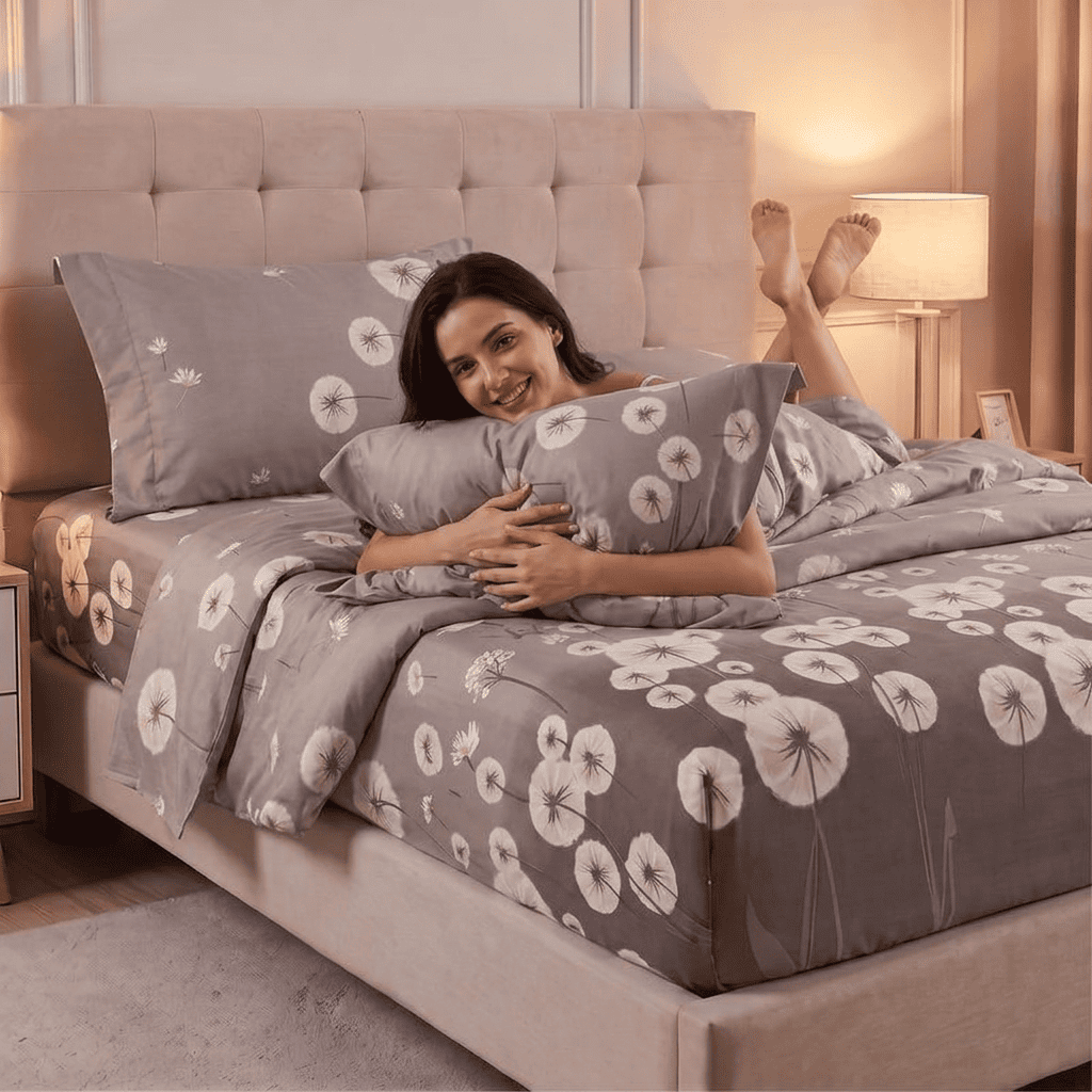 Persona descansando en la cama con s&aacute;banas Casatex